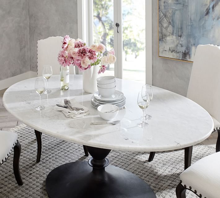 Chapman Oval Marble Pedestal Dining Table