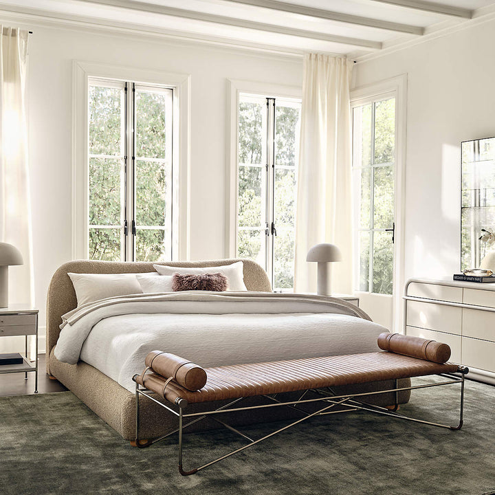 LA STRIZZA 75" SADDLE LEATHER BENCH WITH BOLSTER PILLOWS