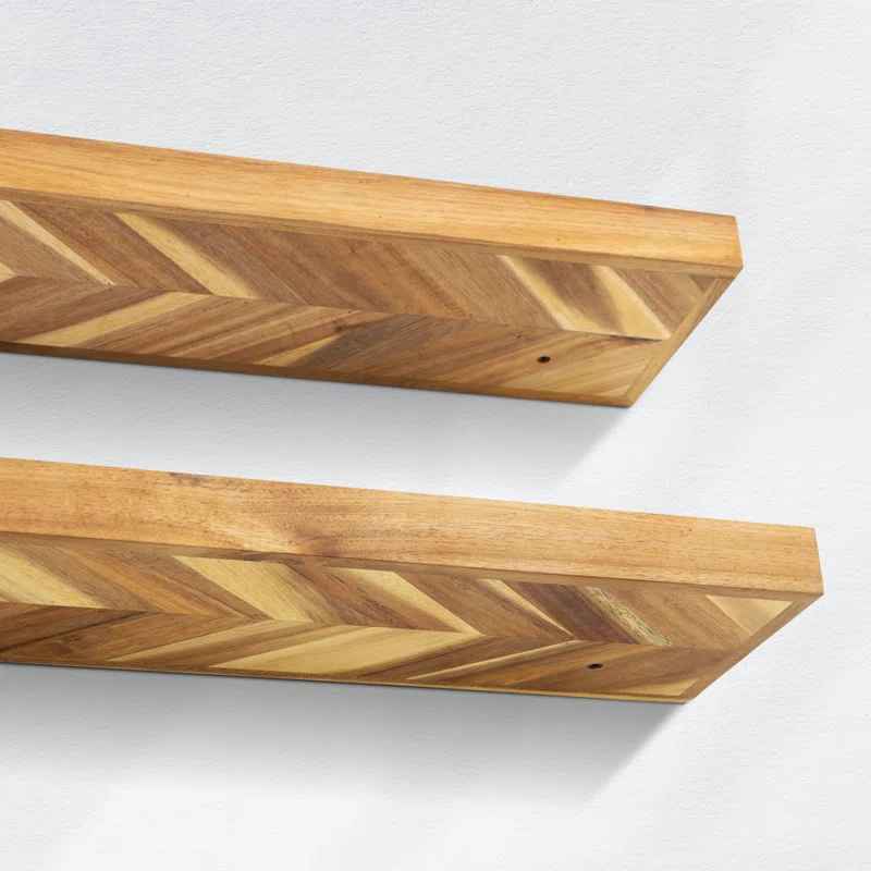 Jorgensen 2 Pieces Acacia Solid Wood Chevron Floating Shelves for Wall Decor