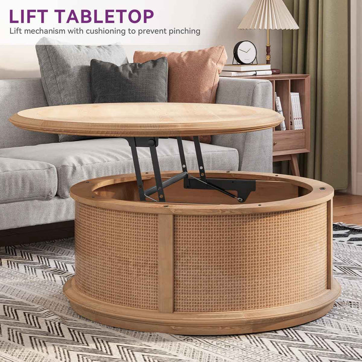 Britnie Round Rattan Drum Lift Top Coffee Table