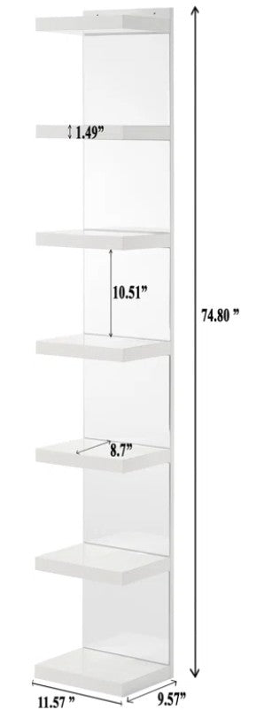 White Open Shelving Unit with Mirrored Back