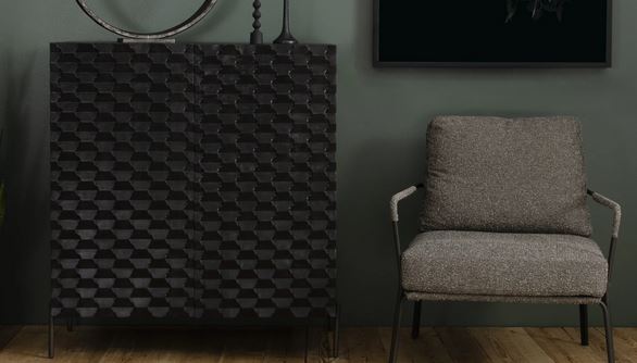 Raffael Bar Cabinet in Carved Black Wash