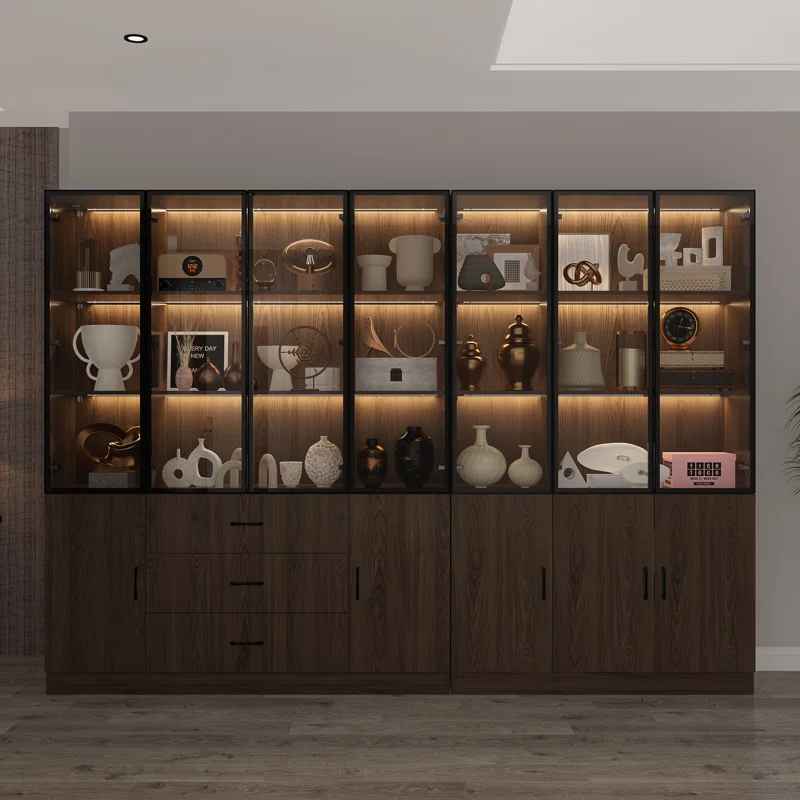 Glass Doors Display Case Curio Cabinet With Drawers