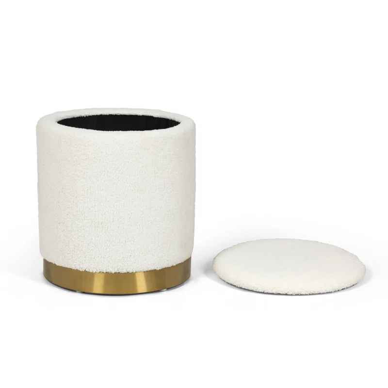 Teddy Fleece Round Ottoman With Stroage