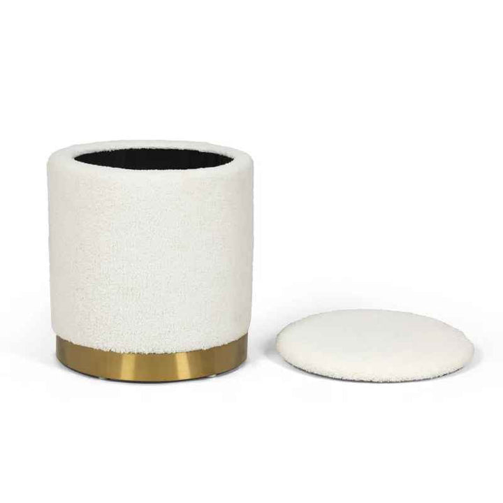 Teddy Fleece Round Ottoman With Stroage