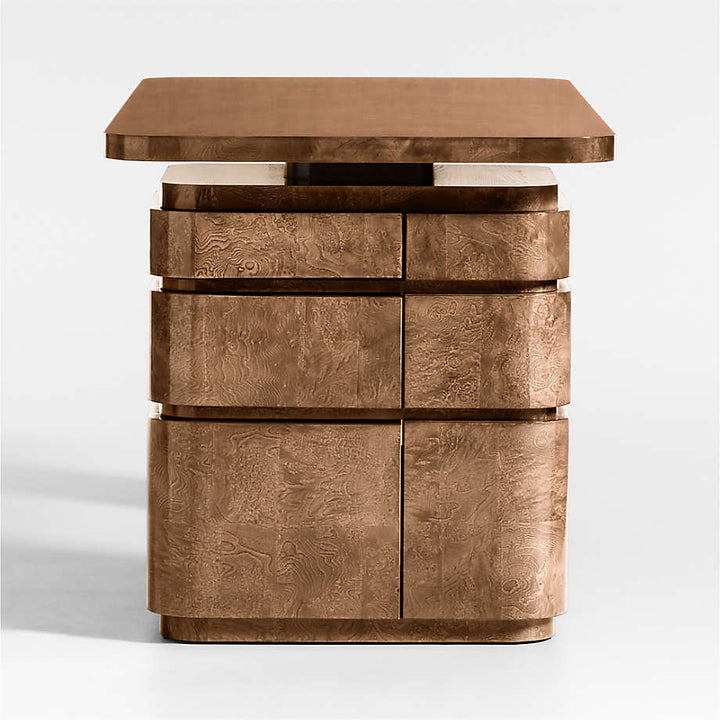Greye 60 Burl Wood Desk with Swivel Drawers