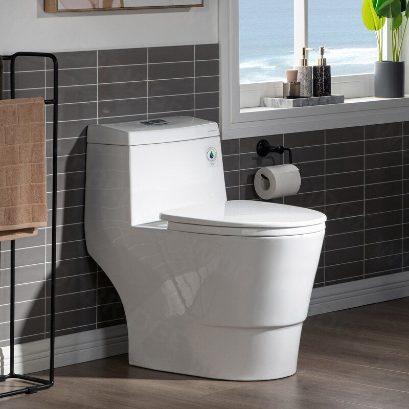 Dual Flush Elongated One Piece Toilet Seat Included