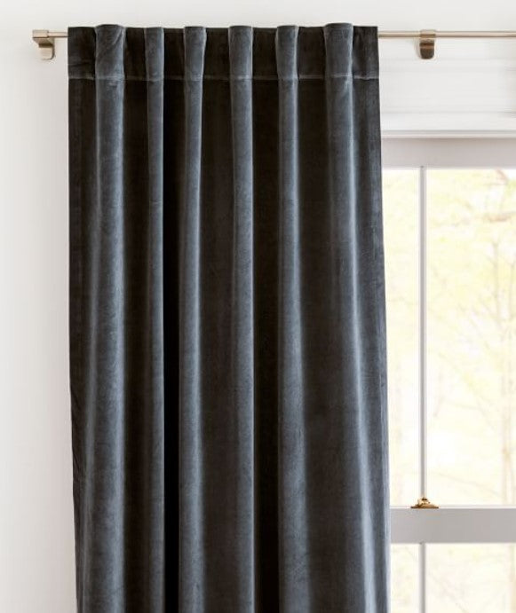 Cotton Velvet Curtain Stormy Blue