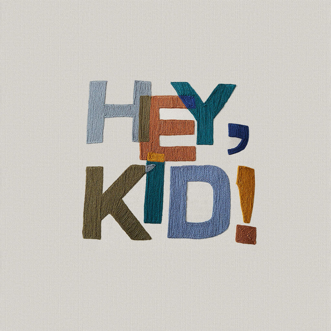 Hey, Kid! Embroidered Kids Throw Pillow
