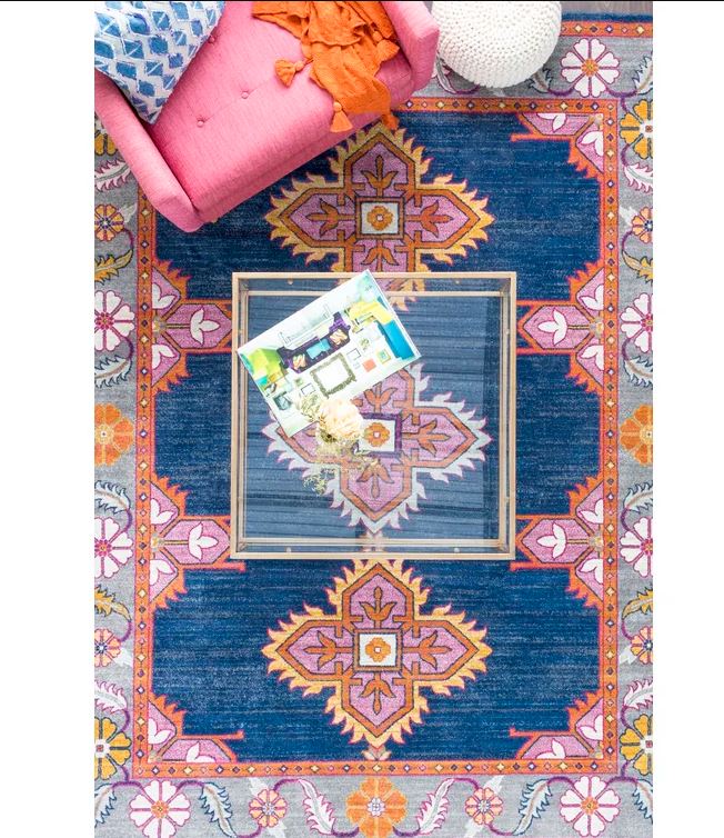 Adelia Oriental Area Rug in Blue Orange-7'10''x10'x3''