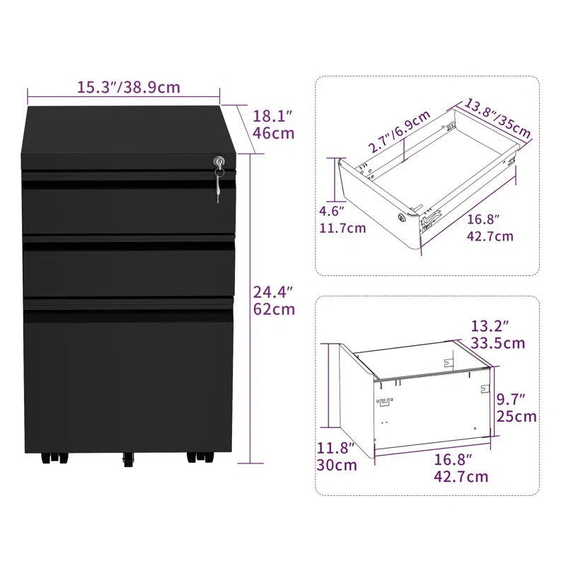 Carreiro Heavy duty 3m Drawer Mobile Vertical File Cabinet