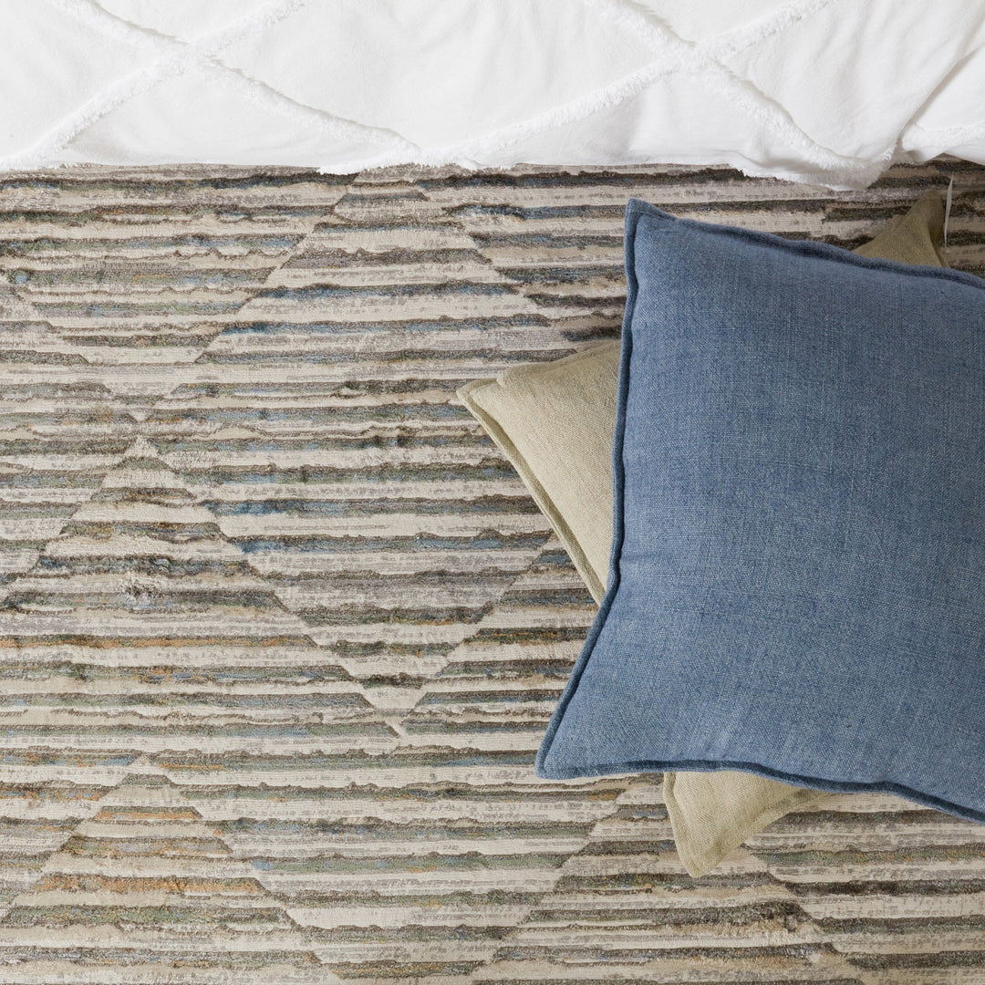 Burbank Blanche Reversible Blue Pillow With Insert 22"x22"