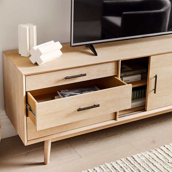 Mid Century Media Console_Cerused White