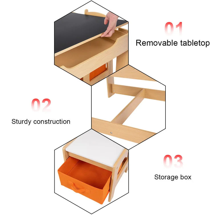 Kids 3 Piece Square Play Activity Table and Chair Set
