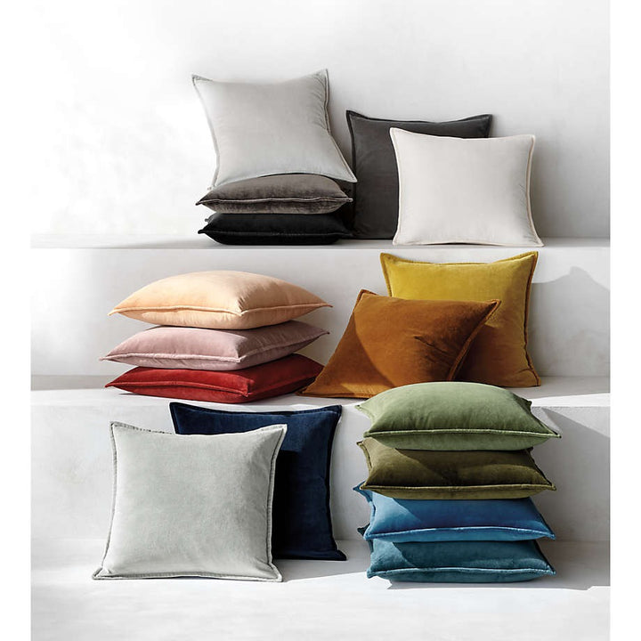 Grey 20"x20" Washed Organic Cotton Velvet Throw Pillow Cover