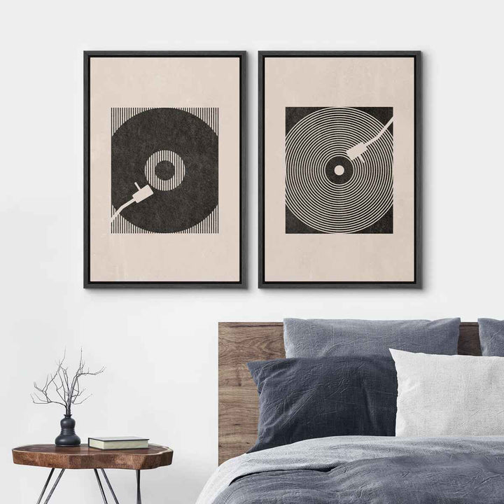 Music Record Player Boho Wall Art with Frame I