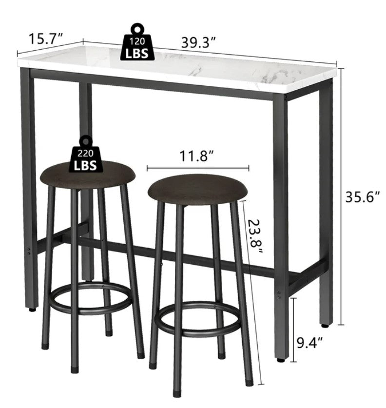 3 Piece Dining Bar Table Set