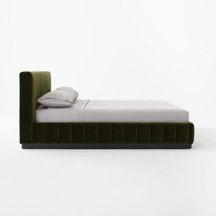 FORTE CHANNELED GREEN VELVET KING BED