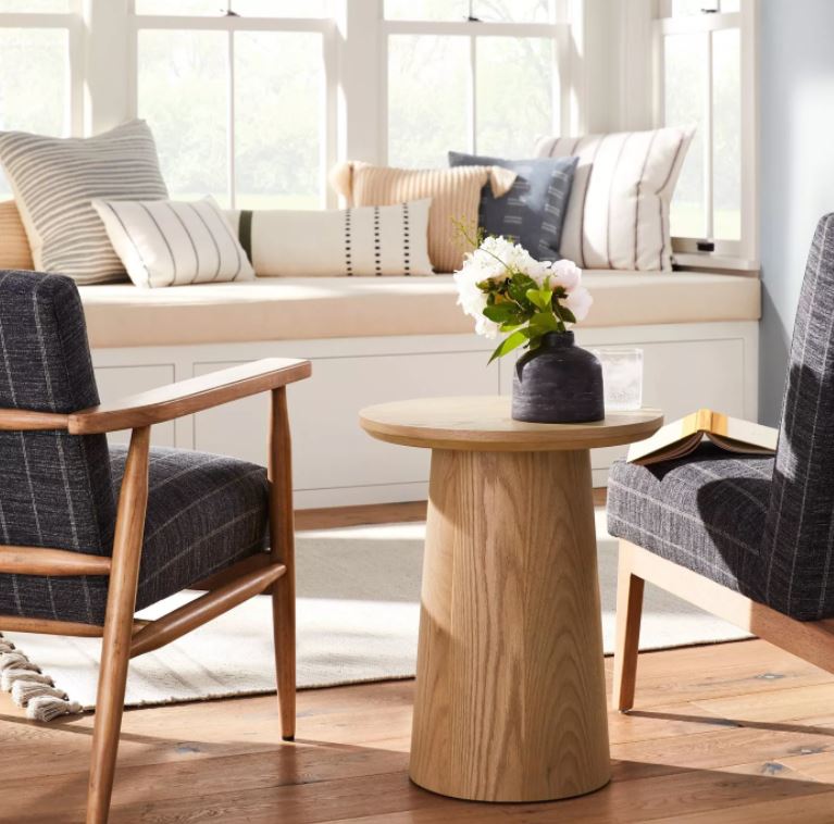 Round Wood Pedestal Accent Table