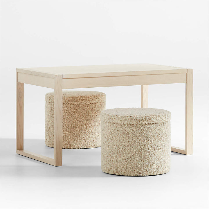 Dot Cream White Sherpa Kids Storage Ottoman and Stool