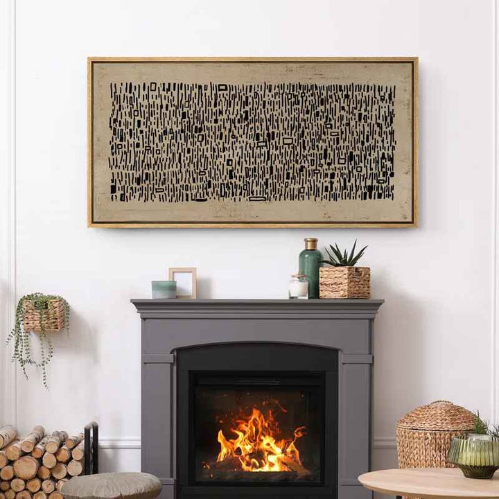 Geometric Line Abstract Brown Black Wabi Sabi Minimalist Framed Artwork-30"x60"