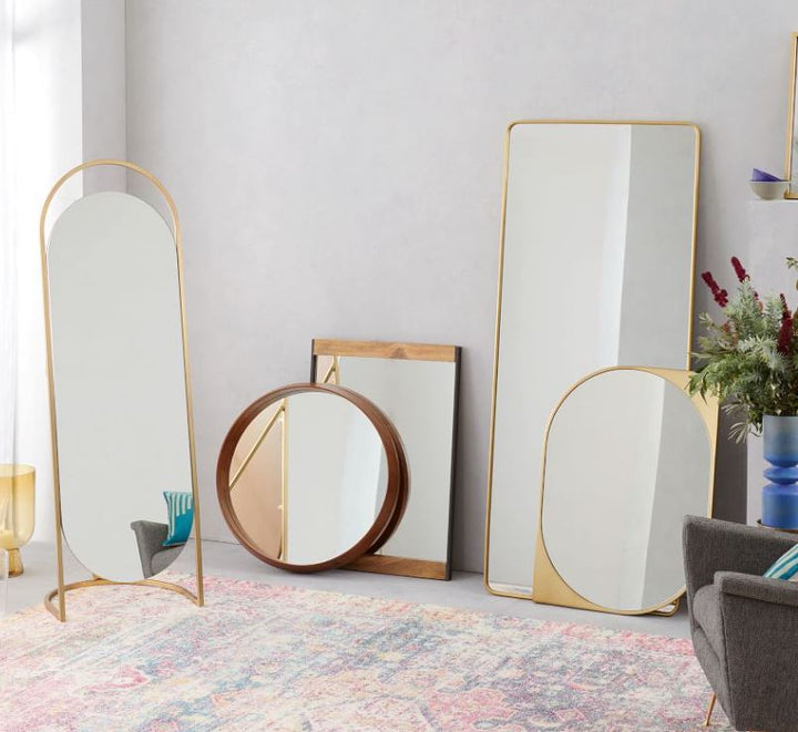 Eucalyptus Wood Frame Ledge Round Wall Mirror