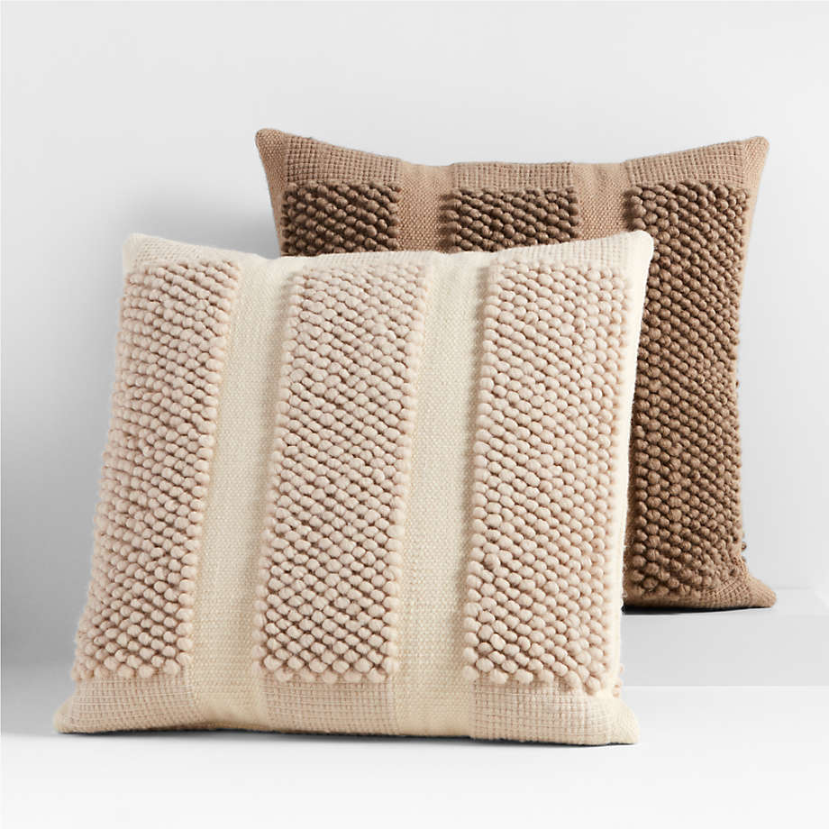 Bubble Handwoven Wool Striped Ivory Throw Pillow Cover 23x23