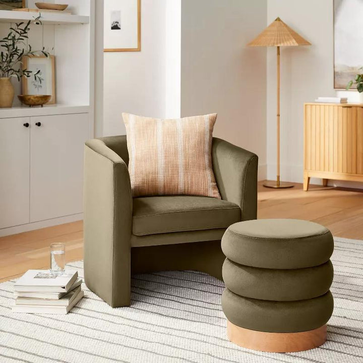 Clarkdale Channel Tufted Ottoman with Wood Base