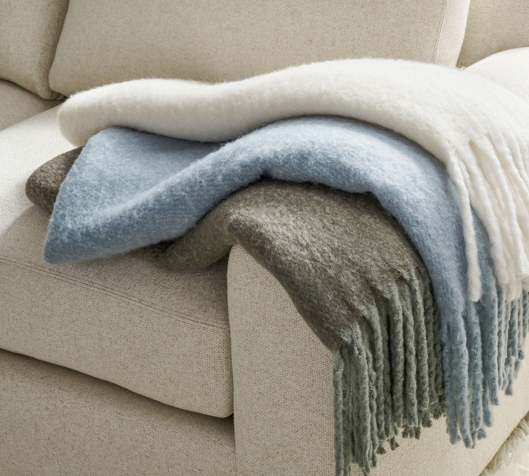Hayes Faux Mohair Throw Blanket-Chambray
