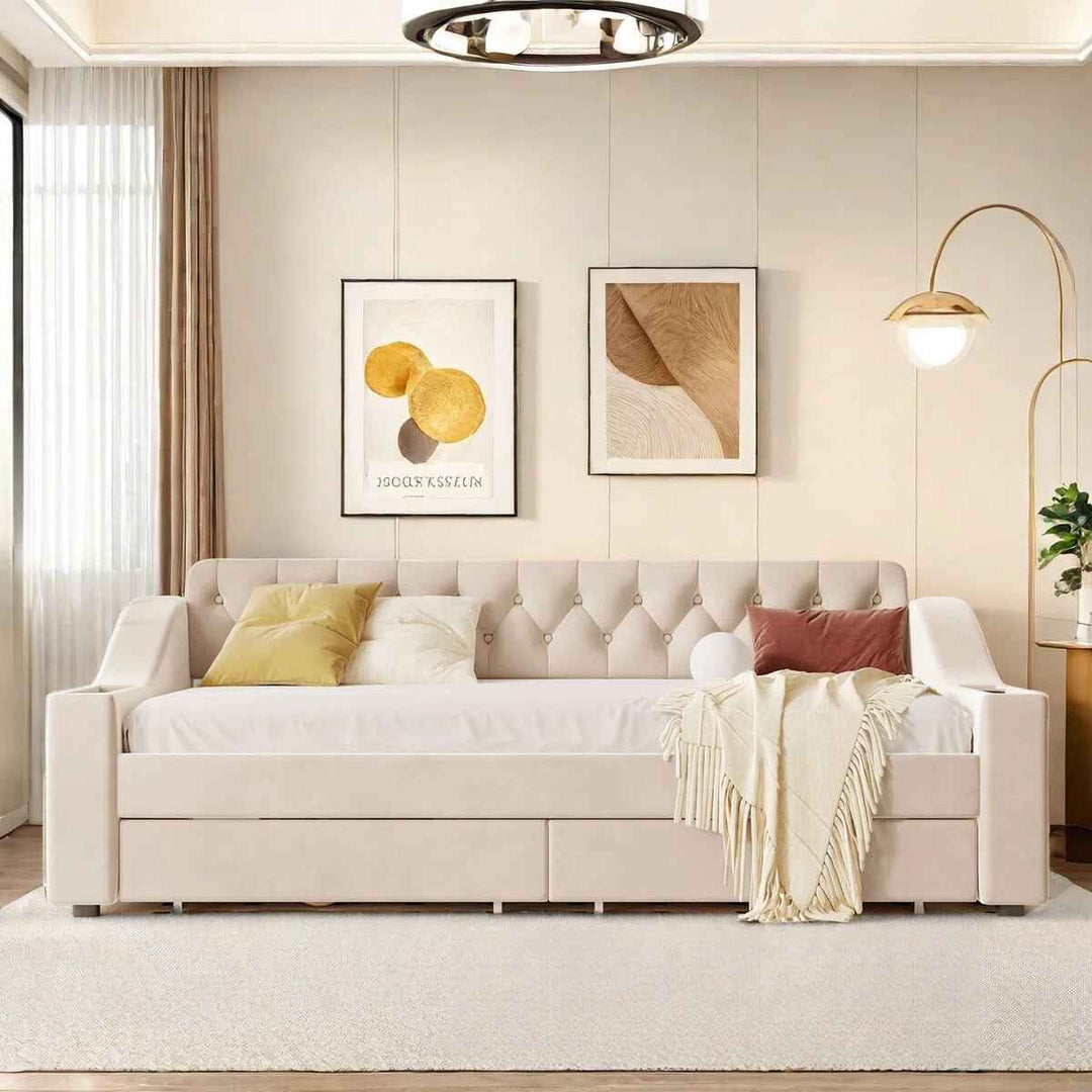 Upholstered Daybed With Storage Armrests