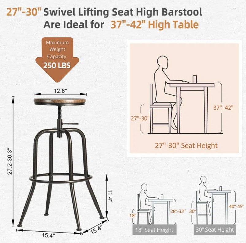 Grundy Swivel Adjustable Height Bar Stool Set of 2