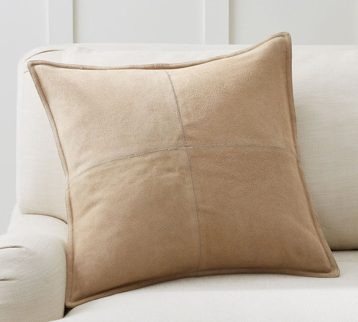 Pieced Suede Pillow Cover - Stone
