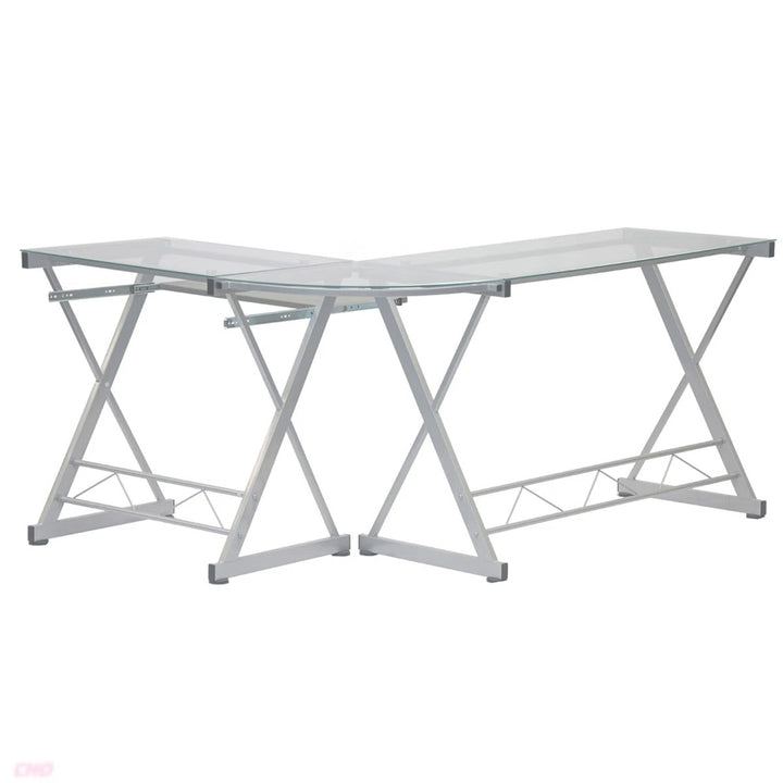 Techni Mobili L Shaped Tempered Glass Top Computer Desk