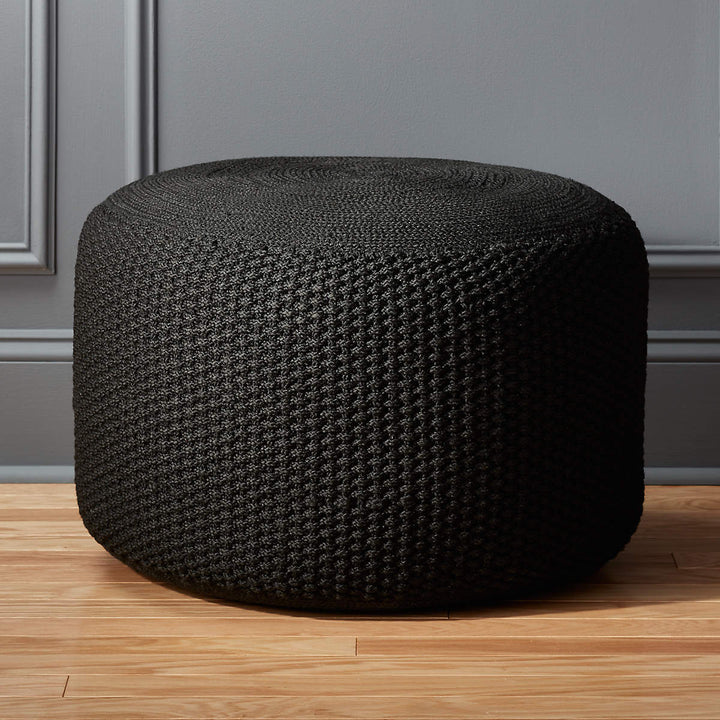 CRISS KNIT BLACK POUF