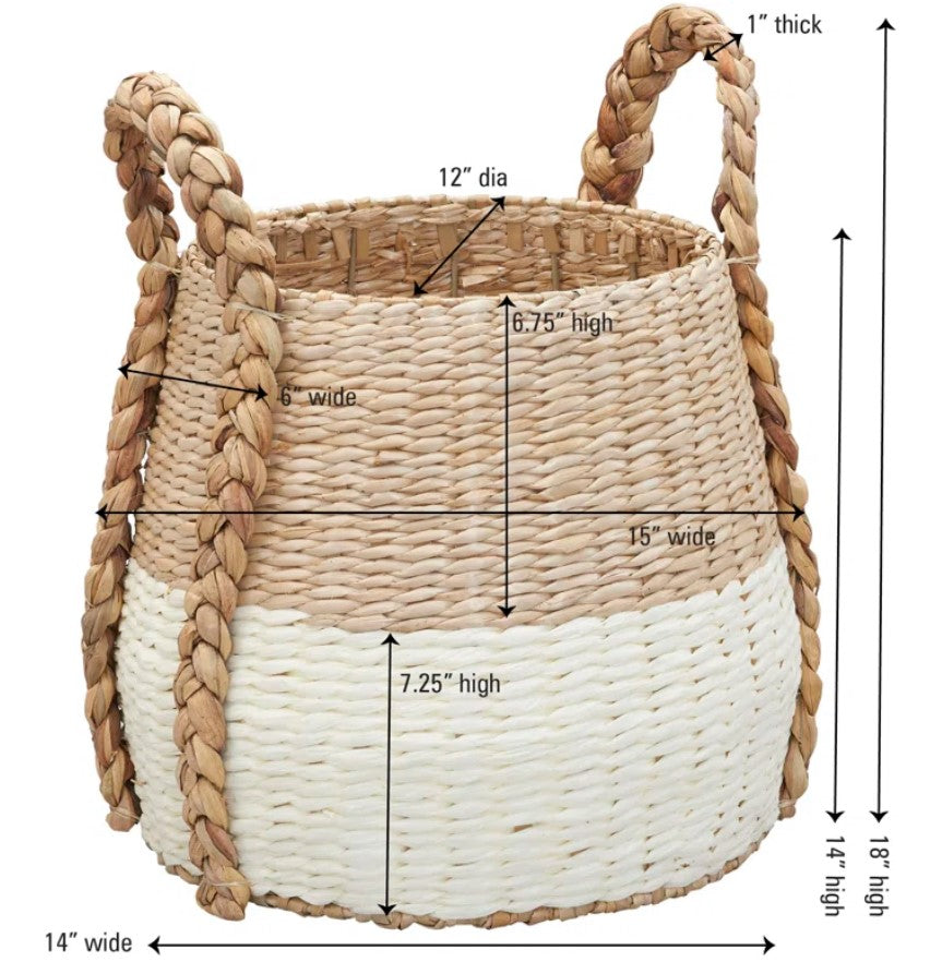 Cattail and Paper Terra Basket Two Tone Wicker Basket with Handles