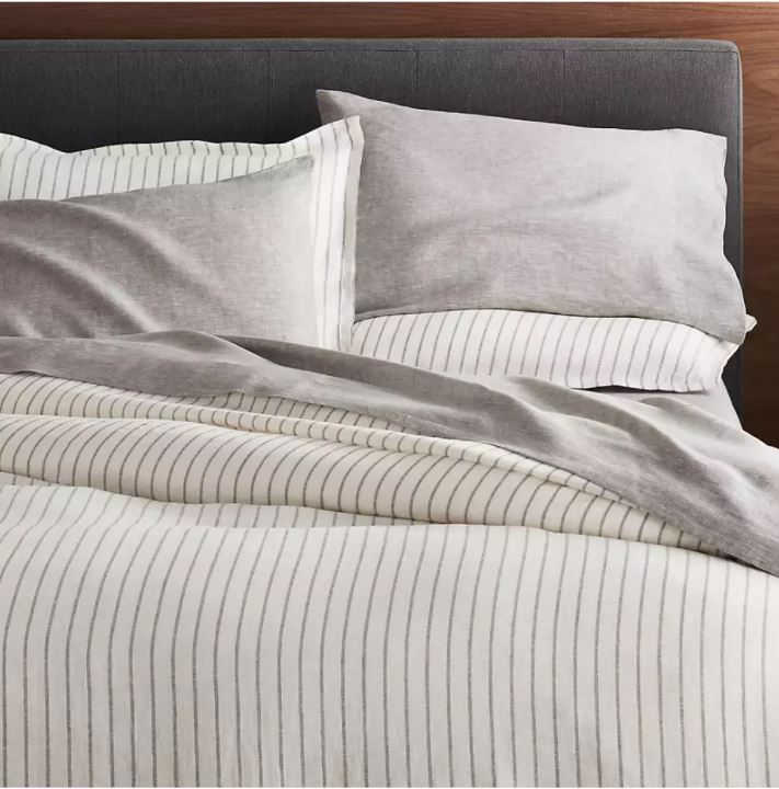 Pure Linen Pinstripe Warm White King Duvet Cover