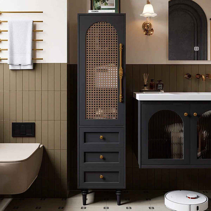 Boho Rubberwood Bathroom Storage Cabinet
