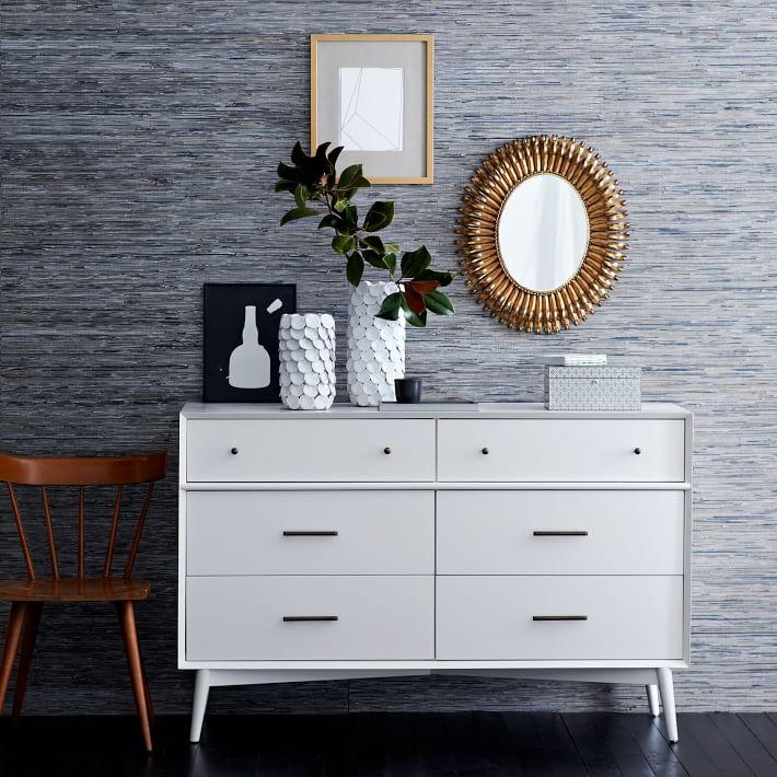 Mid Century 6 Drawer Dresser White