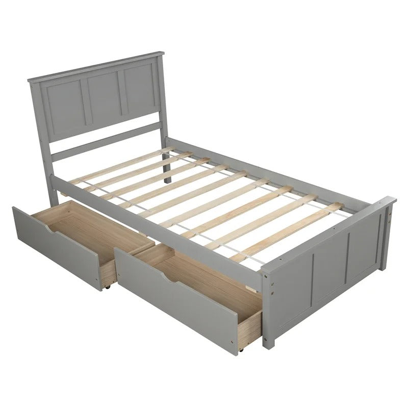 Berenger Twin Solid Wood Low Profile Storage Platform Bed Twin
