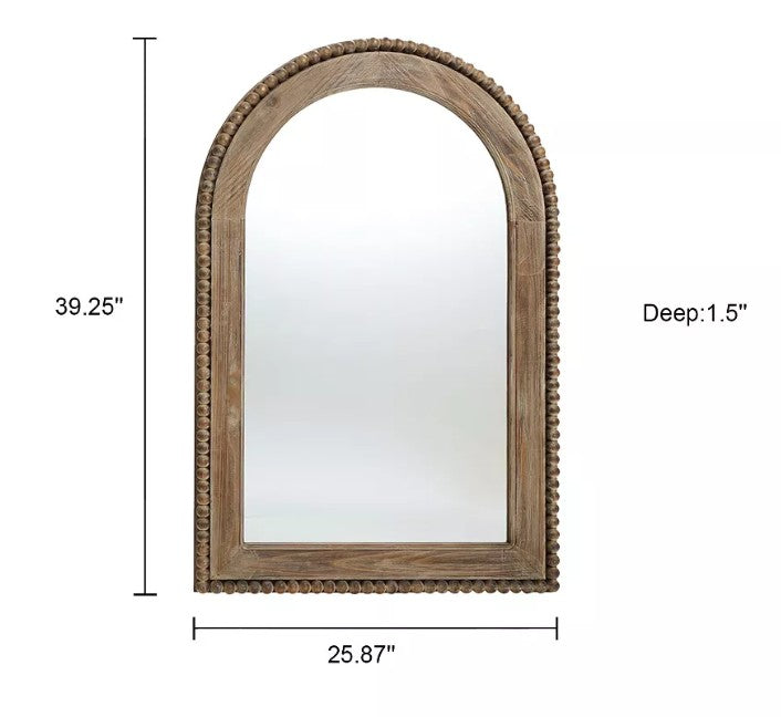 LuxenHome Wood Framed Arch Window Wall Mirror Brown