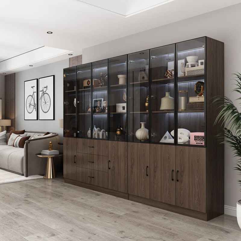 Glass Doors Display Case Curio Cabinet With Drawers