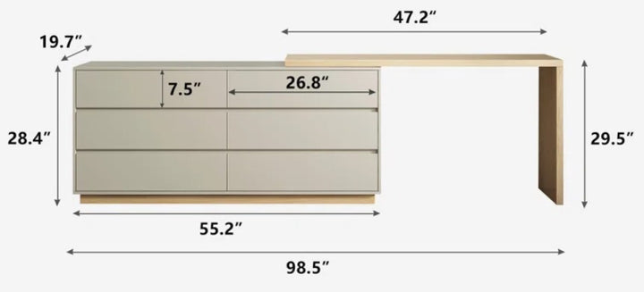 Berek Vanity Extendable Vanity Table with 6 Drawers Modern Home Office Desk