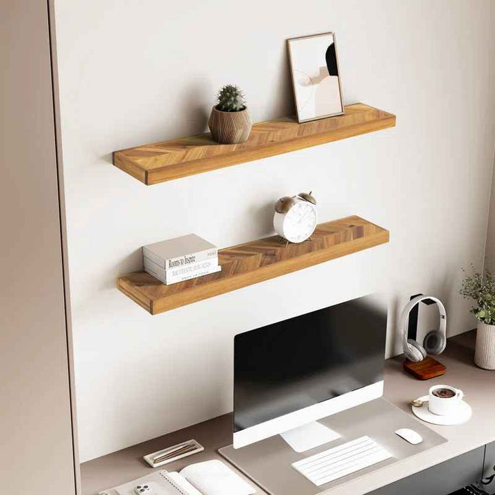 Jorgensen 2 Pieces Acacia Solid Wood Chevron Floating Shelves for Wall Decor