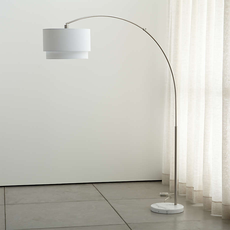 Meryl Arc Nickel Floor Lamp with White Shade