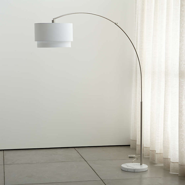 Meryl Arc Nickel Floor Lamp with White Shade