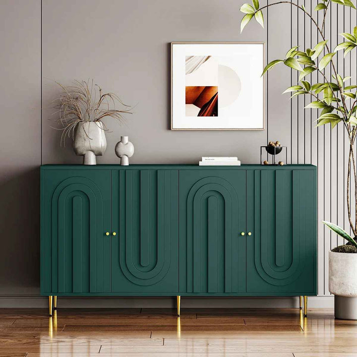 Divith Modern Lacquered Wooden Sideboard Buffet Server Cabinet Office credenza with 4 Door