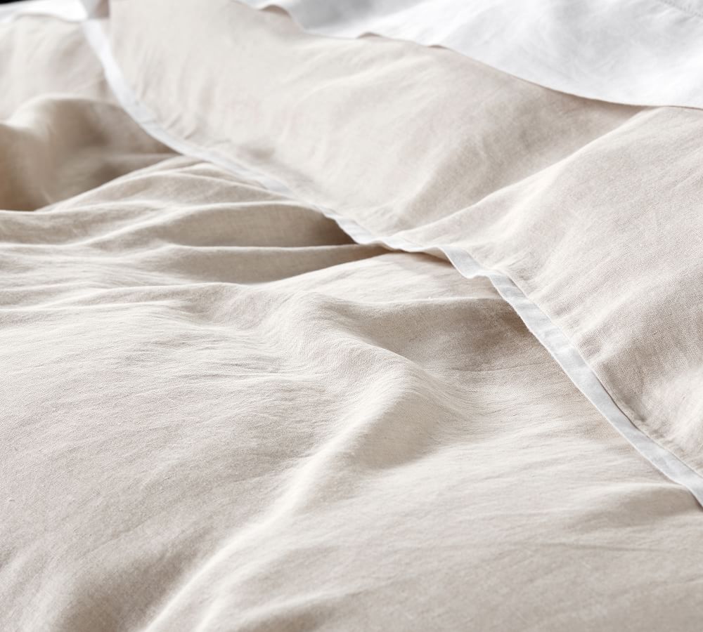 Belgian Flax Linen Contrast Flange Duvet Cover King