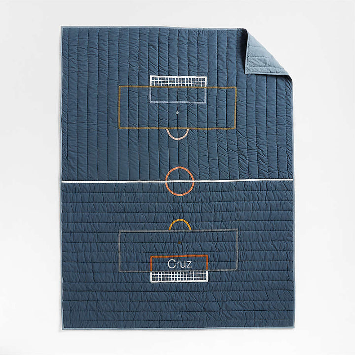 Modern Soccer Embroidered Hand Quilted Organic Cotton Kids Quilt-Twin