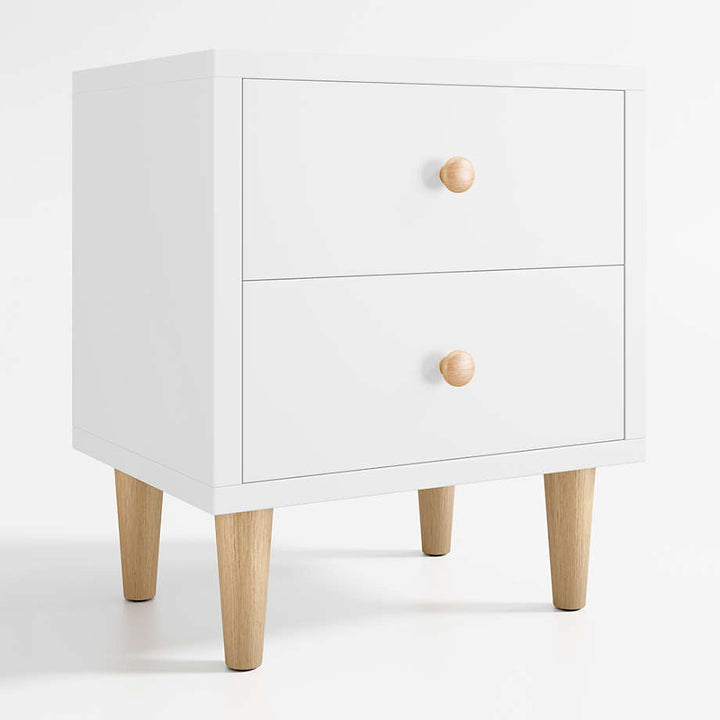 Finn White Wood 2 Drawer Kids Nightstand