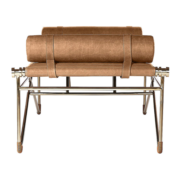 LA STRIZZA 61" SADDLE LEATHER BENCH WITH BOLSTER PILLOWS